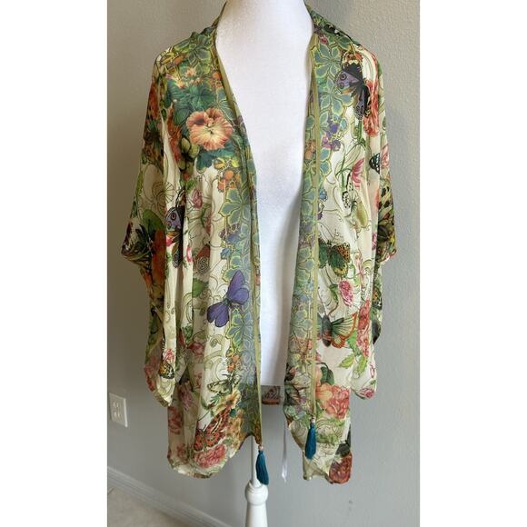 Johnny Was Bikini SwimSuit M Floral Butterflies Ruffles Boho Gypsy Resort Aloha - Picture 7 of 13